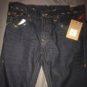 True Religion Straight 36 distressed w/ orange